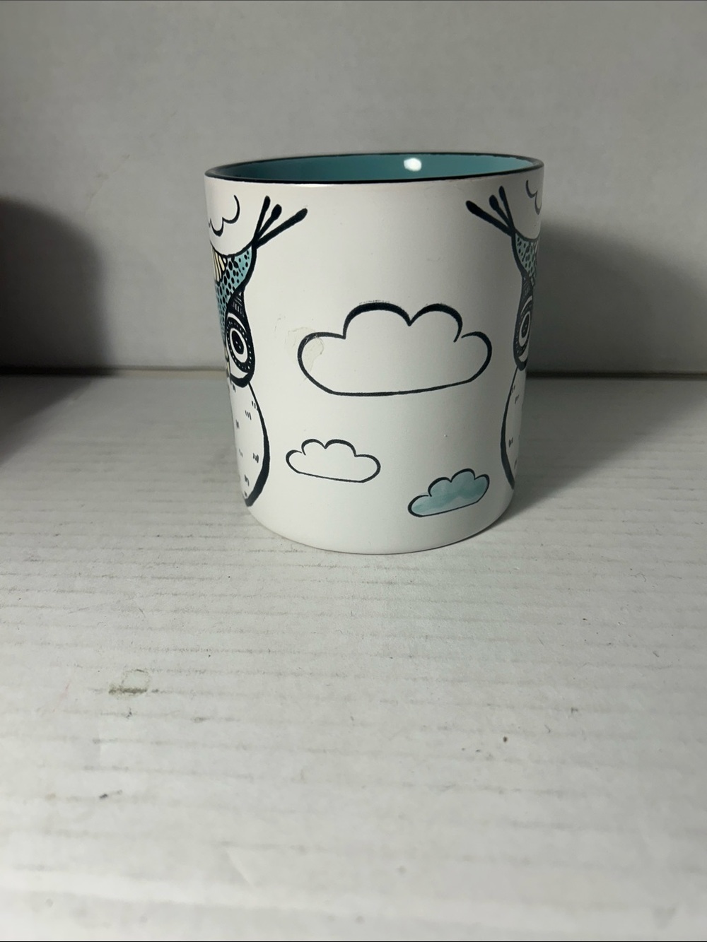 Owl Accent Ceramic Mug in Teal and White - Picture 2 of 6